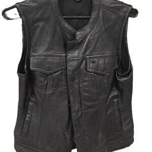 🖤 Genuine Leather Vest – Size Small – Worn Once – Zip + Snap Front